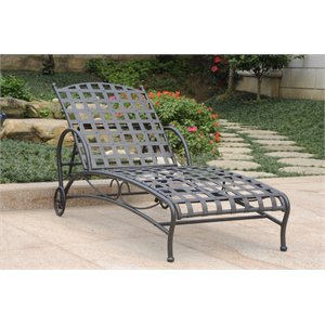 Pemberly Row Contemporary Iron Patio Chaise Lounge in Black Finish