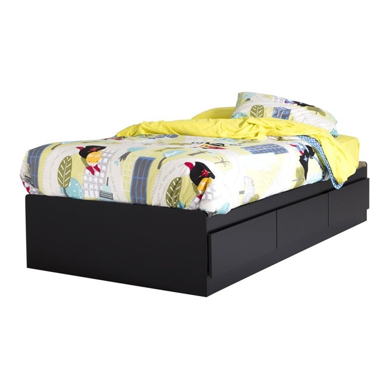 Pemberly Row Contemporary Twin Mates Bed in Pure Black Finish