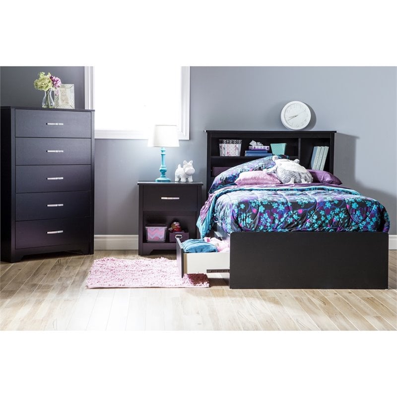 Pemberly Row Contemporary Twin Mates Bed in Pure Black Finish