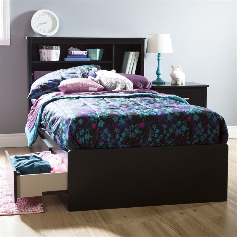 Pemberly Row Contemporary Twin Mates Bed in Pure Black Finish