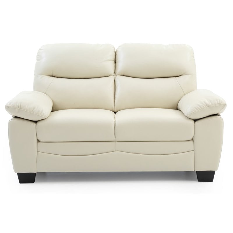 Pemberly Row Faux Leather Pocket Coil Spring Seating Loveseat in Pearl