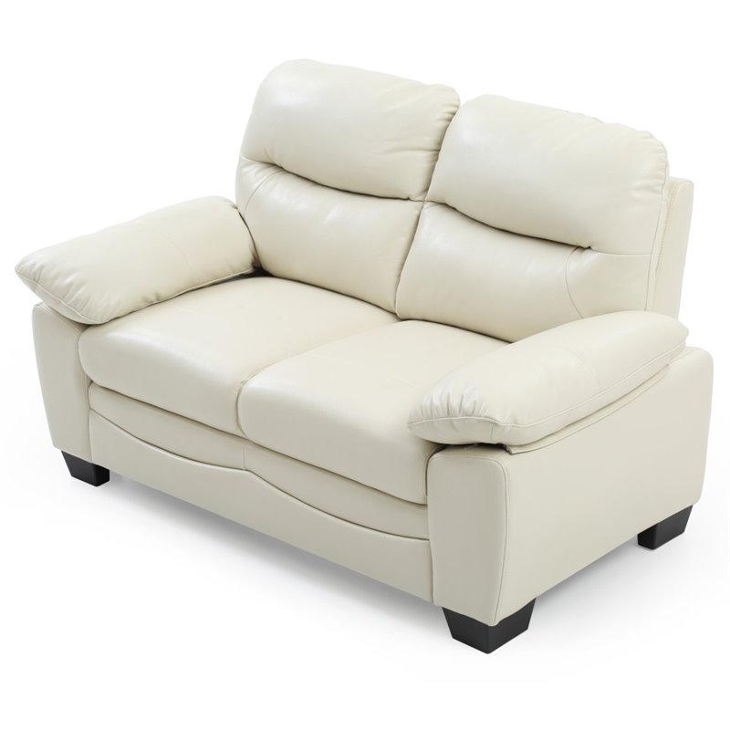Pemberly Row Faux Leather Pocket Coil Spring Seating Loveseat in Pearl