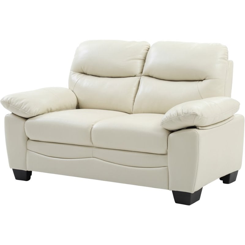 Pemberly Row Faux Leather Pocket Coil Spring Seating Loveseat in Pearl