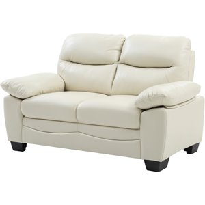 Pemberly Row Faux Leather Pocket Coil Spring Seating Loveseat in Pearl