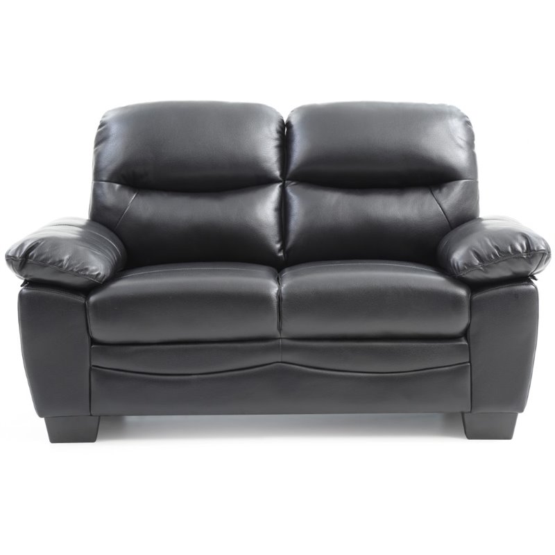 Pemberly Row Faux Leather Pocket Coil Spring Seating Loveseat in Black
