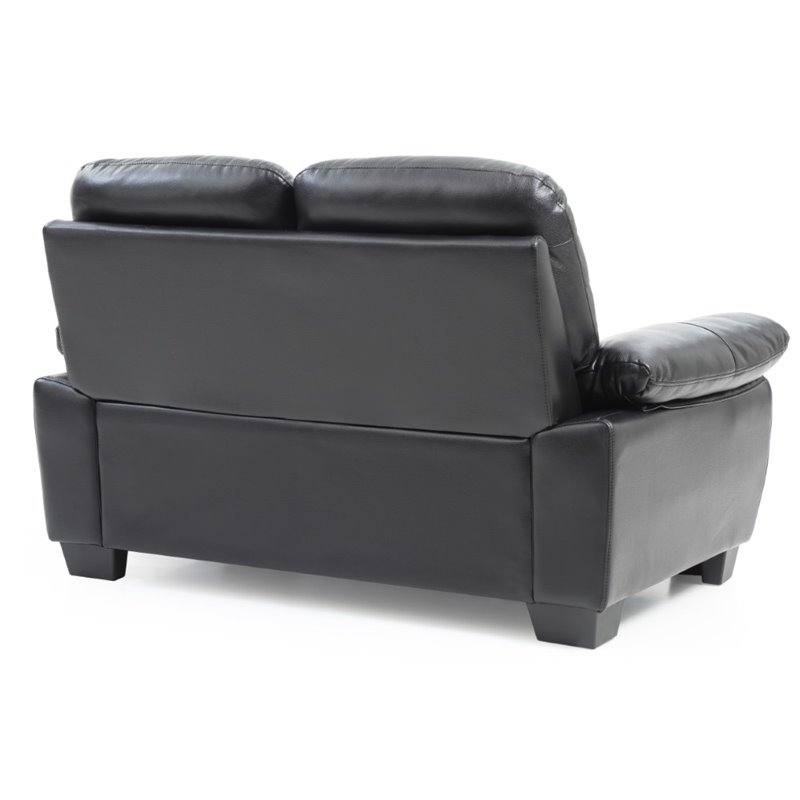Pemberly Row Faux Leather Pocket Coil Spring Seating Loveseat in Black