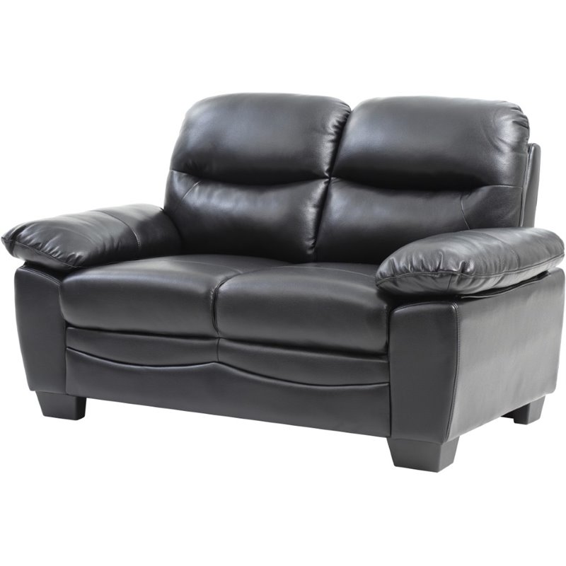 Pemberly Row Faux Leather Pocket Coil Spring Seating Loveseat in Black