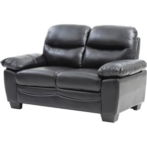 Pemberly Row Faux Leather Pocket Coil Spring Seating Loveseat in Black