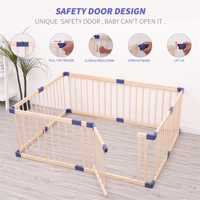 Pemberly Row Baby Solid Wood Saftey Gate with Blue connector
