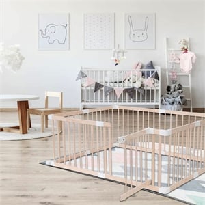 pemberly row baby solid wood saftey gate in off white with white connector