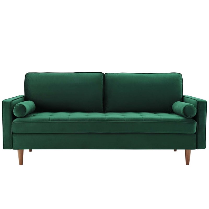 Pemberly Row Mid-Century Performance Velvet Sofa in Green Finish