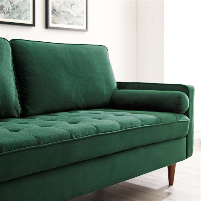 Pemberly Row Mid-Century Performance Velvet Sofa in Green Finish