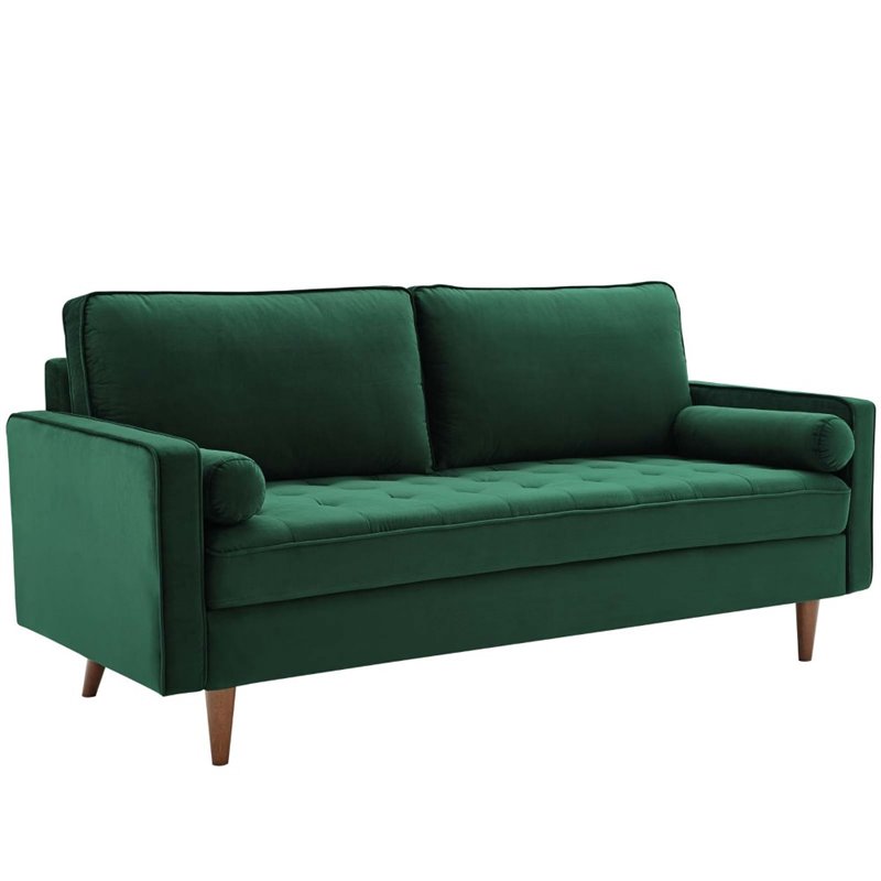 Pemberly Row Mid-Century Performance Velvet Sofa in Green Finish