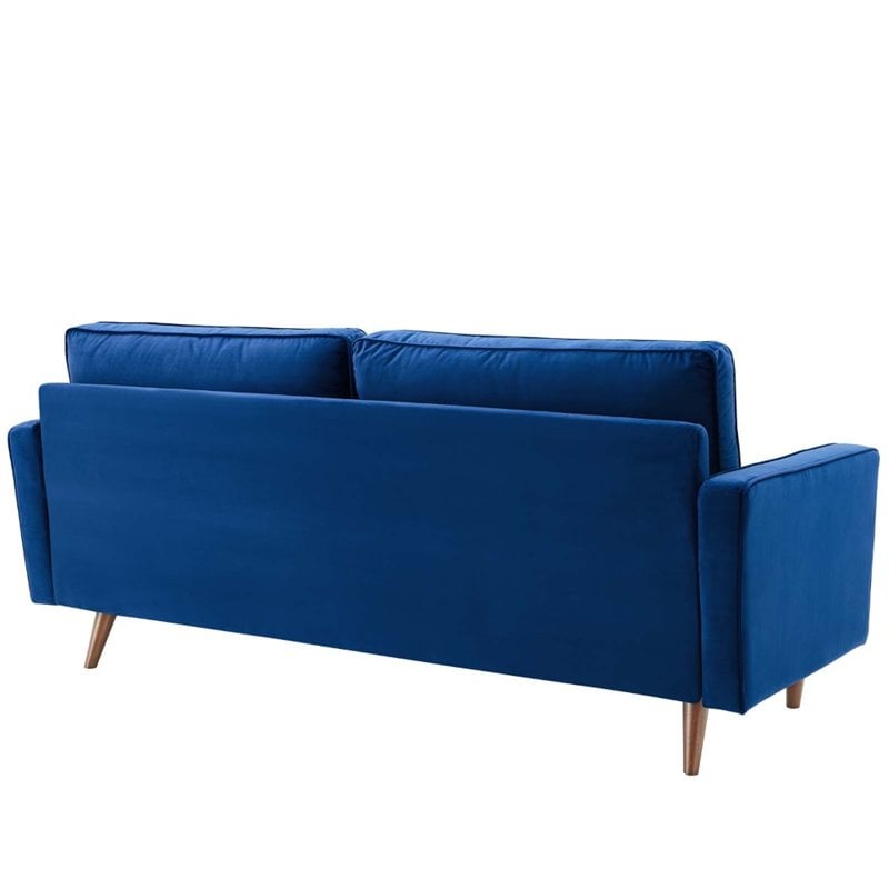 Pemberly Row Mid-Century Performance Velvet Sofa in Navy Finish