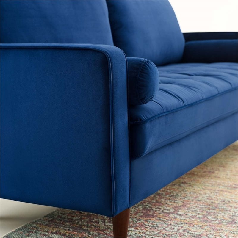 Pemberly Row Mid-Century Performance Velvet Sofa in Navy Finish