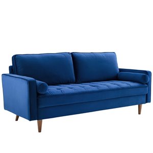 Pemberly Row Mid-Century Performance Velvet Sofa in Navy Finish