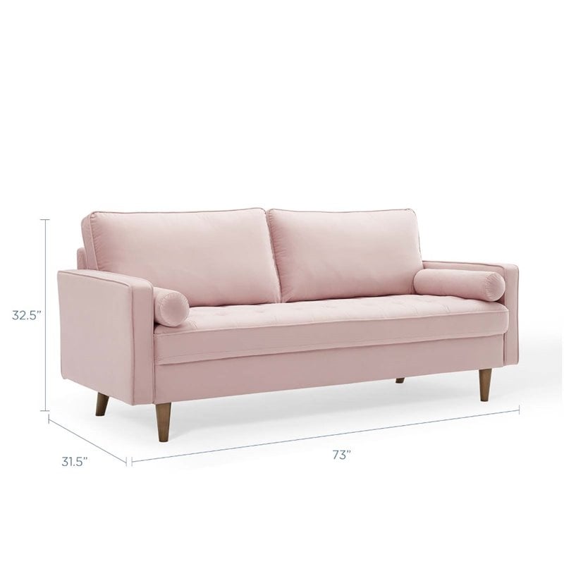 Pemberly Row Mid-Century Performance Velvet Sofa in Pink Finish