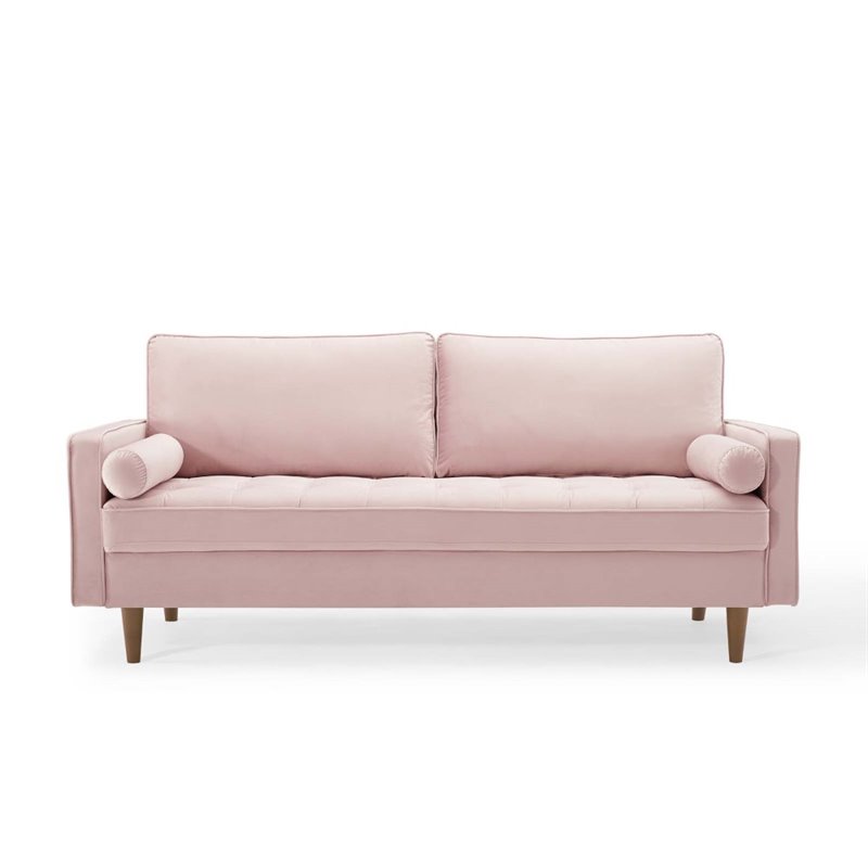 Pemberly Row Mid-Century Performance Velvet Sofa in Pink Finish