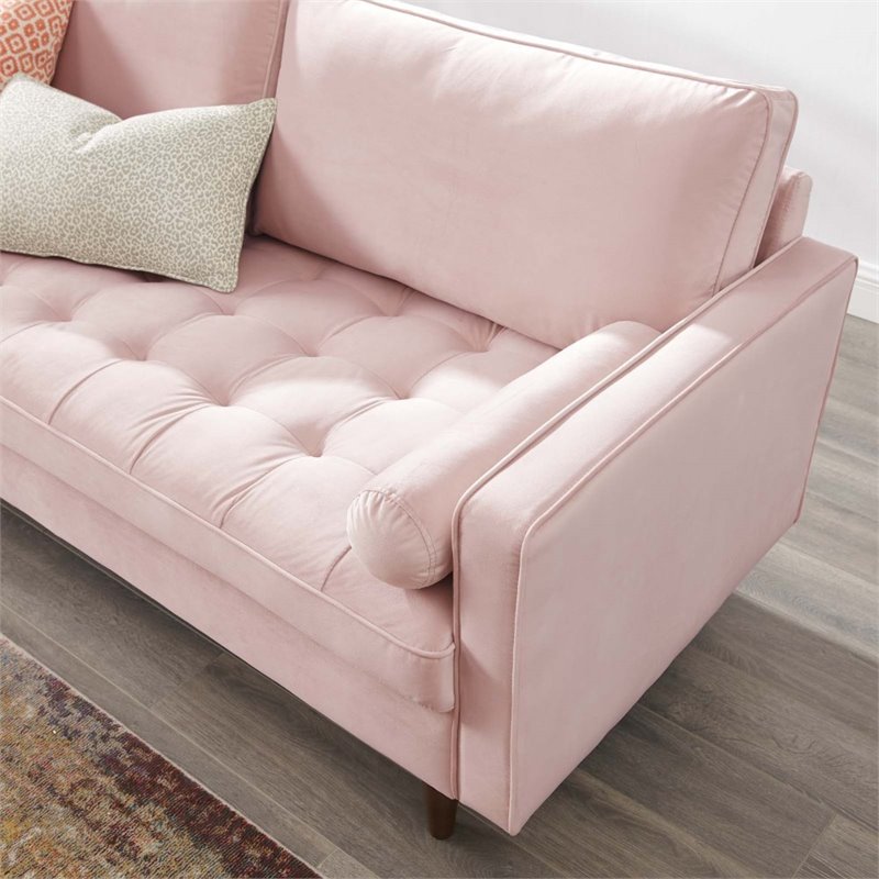 Pemberly Row Mid-Century Performance Velvet Sofa in Pink Finish