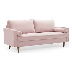 Pemberly Row Mid-Century Performance Velvet Sofa in Pink Finish