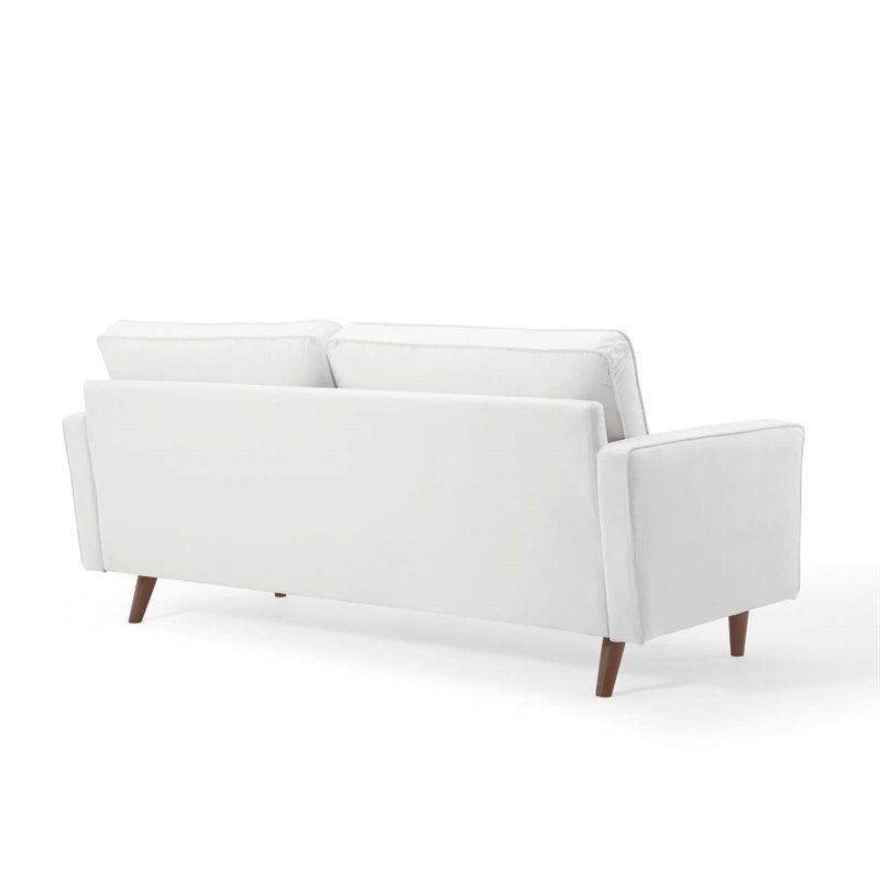 Pemberly Row Mid-Century Performance Velvet Sofa in White Finish