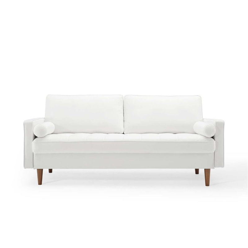 Pemberly Row Mid-Century Performance Velvet Sofa in White Finish