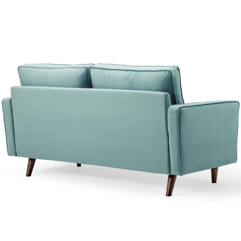 Pemberly Row Modern Performance Velvet Loveseat in Mint Green / Walnut
