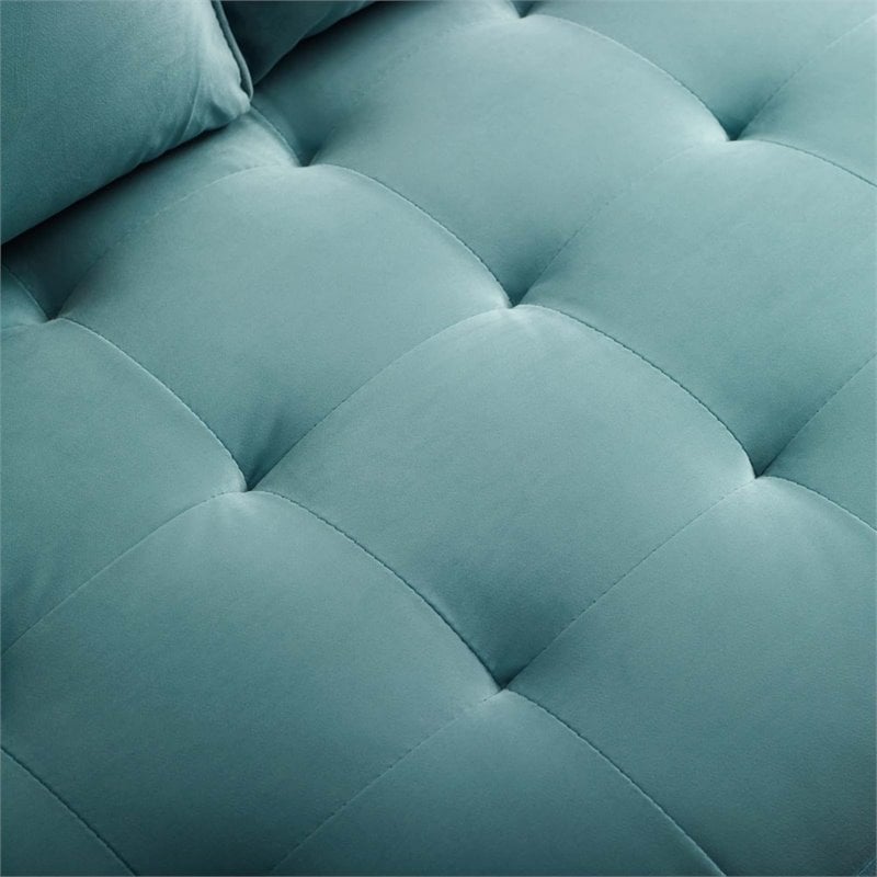 Pemberly Row Modern Performance Velvet Loveseat in Mint Green / Walnut