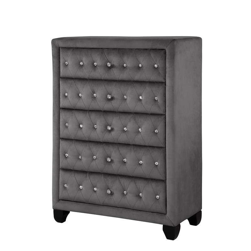 Pemberly Row Crystal Tufted Chest finished with Wood in Gray