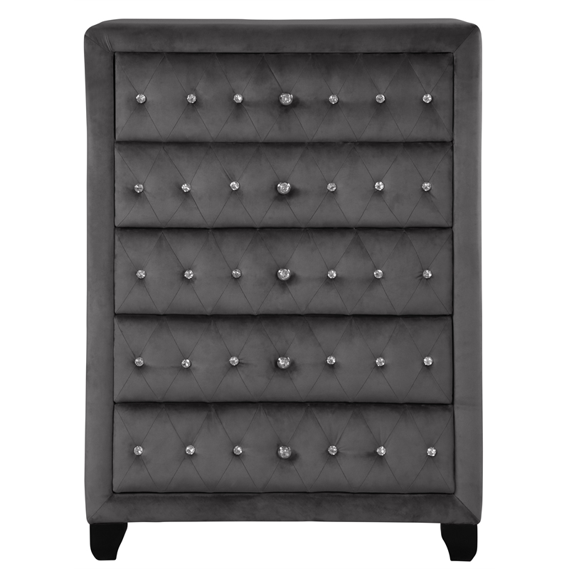 Pemberly Row Crystal Tufted Chest finished with Wood in Gray