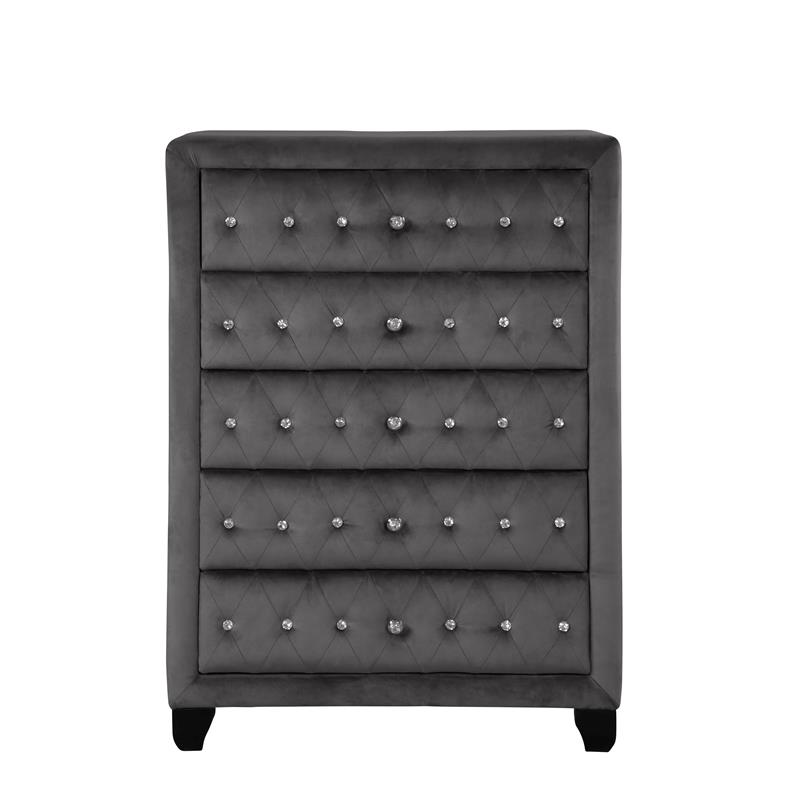 Pemberly Row Crystal Tufted Chest finished with Wood in Gray