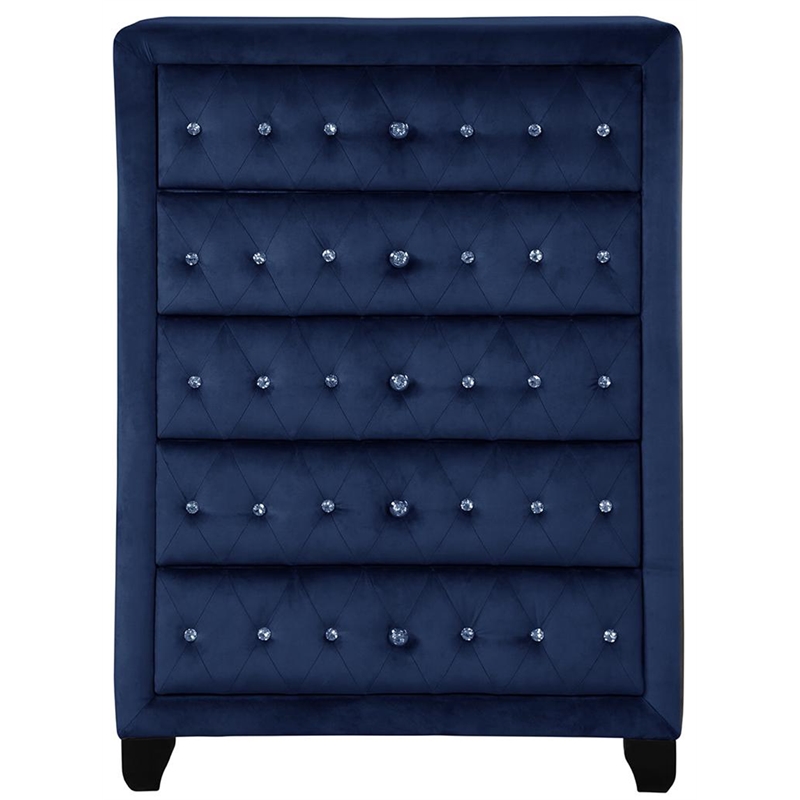 Pemberly Row Crystal Tufted Chest finished with Wood in Blue