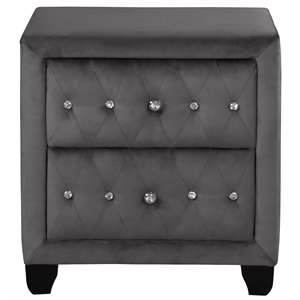 Pemberly Row Crystal Tufted Nightstand finished with Wood in Gray