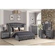 Pemberly Row Crystal Tufted Vanity Set - Velvet Fabric / Wood in Gray