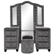 Pemberly Row Crystal Tufted Vanity Set - Velvet Fabric / Wood in Gray