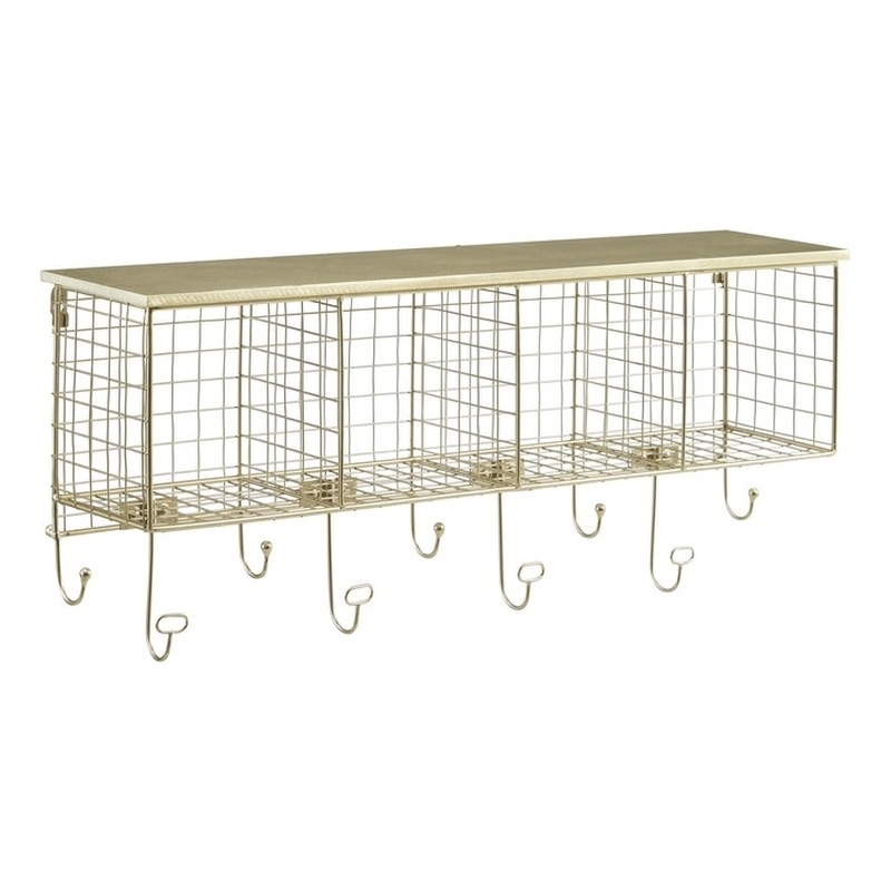 Pemberly Row Contemporary Four Metal Wall Shelf in Gold Finish