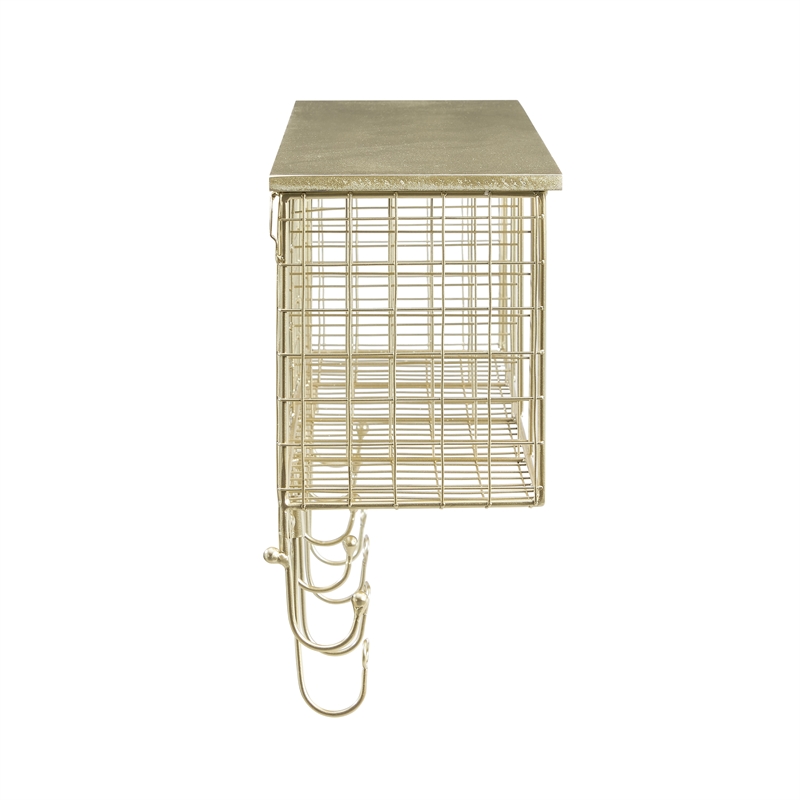 Pemberly Row Contemporary Four Metal Wall Shelf in Gold Finish