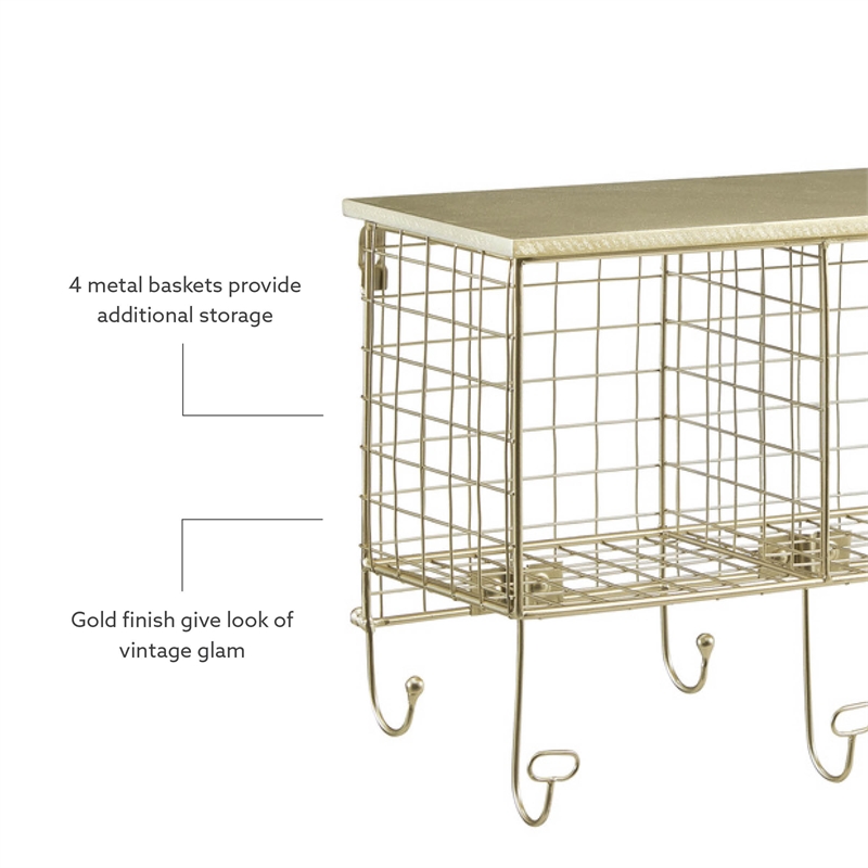 Pemberly Row Contemporary Four Metal Wall Shelf in Gold Finish