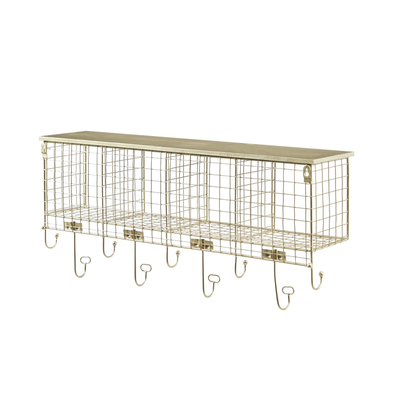 Pemberly Row Contemporary Four Metal Wall Shelf in Gold Finish