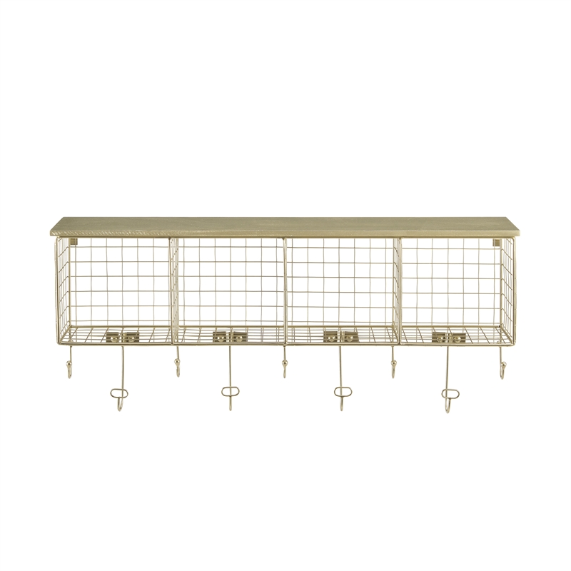 Pemberly Row Contemporary Four Metal Wall Shelf in Gold Finish