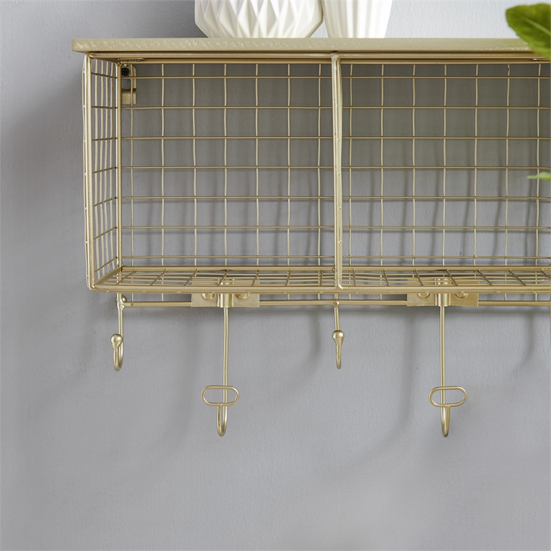 Pemberly Row Contemporary Four Metal Wall Shelf in Gold Finish