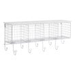 Pemberly Row Four Metal Wall Shelf with Top Shelf and 9 Hooks in White