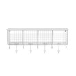 Pemberly Row Four Metal Wall Shelf with Top Shelf and 9 Hooks in White