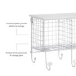 Pemberly Row Four Metal Wall Shelf with Top Shelf and 9 Hooks in White