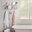 Pemberly Row Four Metal Wall Shelf with Top Shelf and 9 Hooks in White