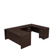 Pemberly Row Engineered Wood 72W U Shaped Desk with File Cabinets - Mocha Cherry