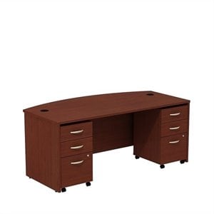 Pemberly Row 72&quot Bowfront Desk with Pedestals in Mahogany - Engineered Wood