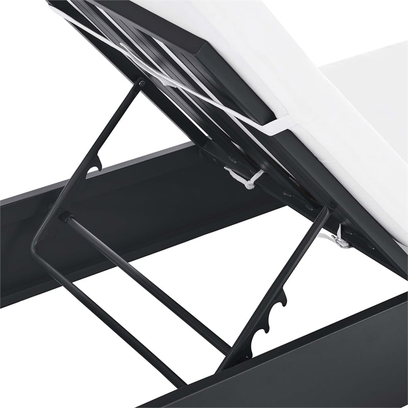 Pemberly Row Patio Powder-Coated Aluminum Chaise Lounge Chair in Gray White