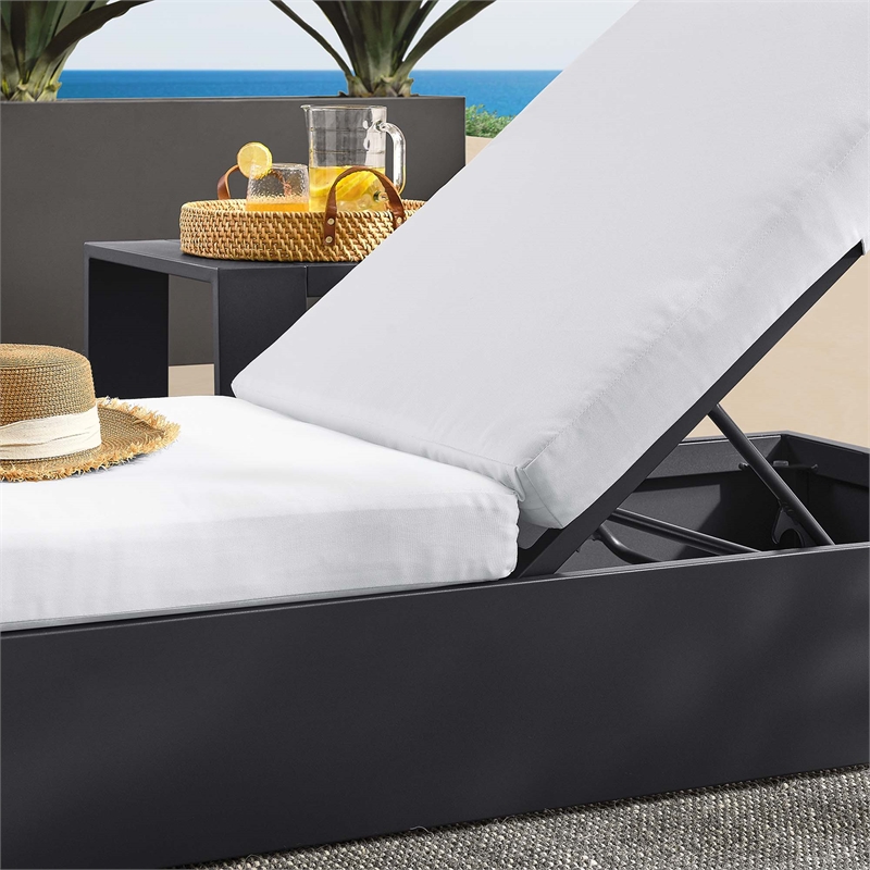 Pemberly Row Patio Powder-Coated Aluminum Chaise Lounge Chair in Gray White