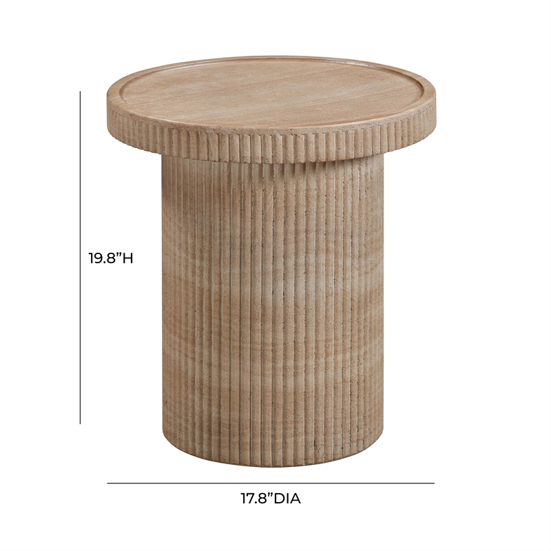 Pemberly Row Set of 2 Faux Travertine & Marble Side Table in Tan